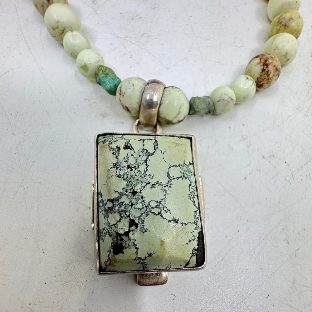 Vintage Beaded Rare Spotted Jasper & Sterling Silver Pendant Necklace - Picture 4 of 9